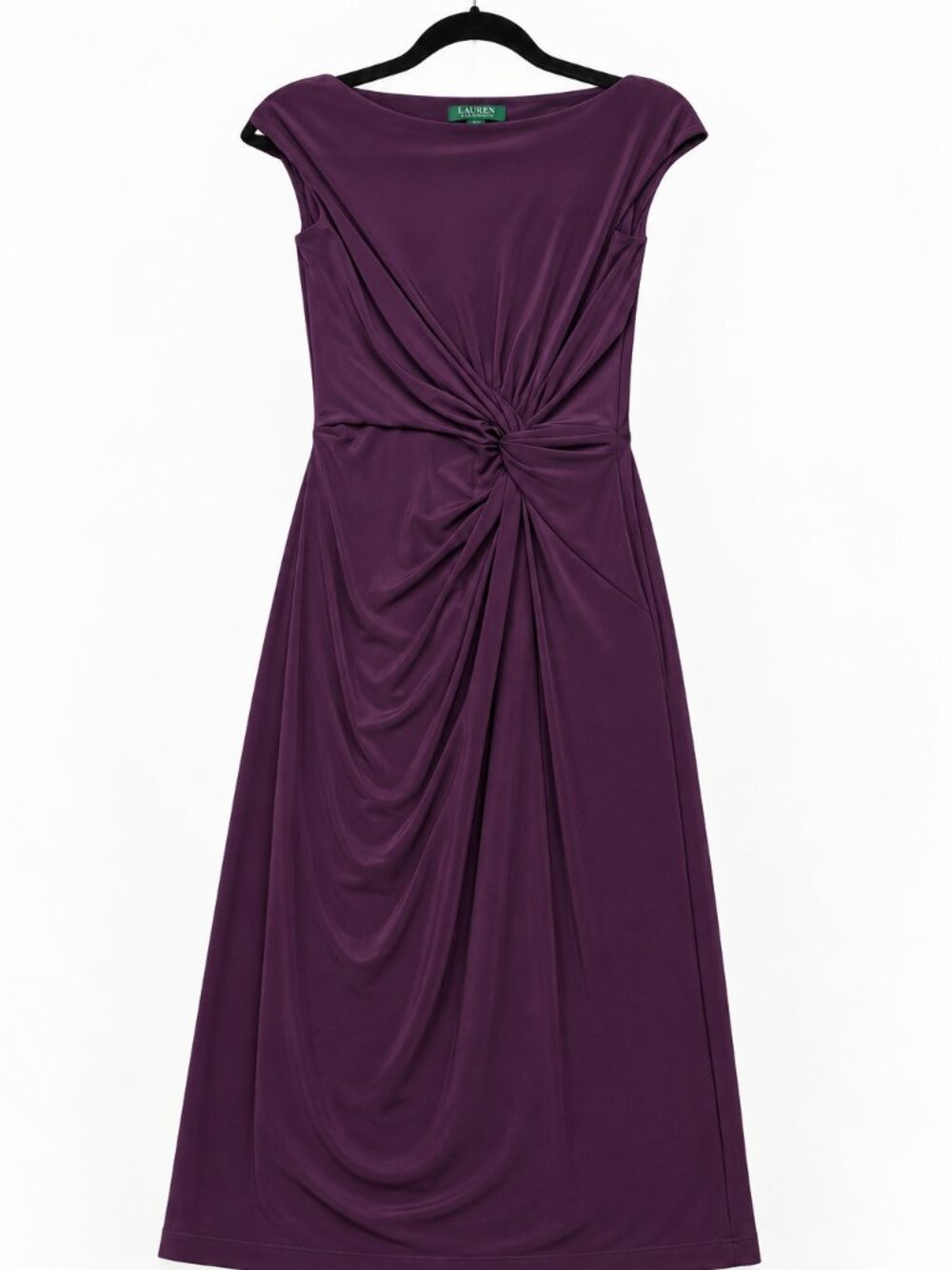 Lauren Ralph Lauren Dress Size 4 Deep Purple Rushed Twist-Front Cocktail Midi